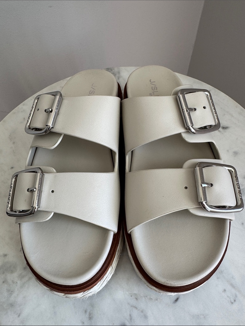 J Slides Bonnie Birkenstock Style Woven Platform Sandals - Bone, Size 8